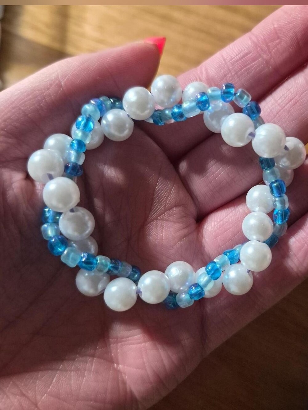 Y2K Chunky Blue & White Beaded Pearl Stretch Bracelet - Women Jewelry